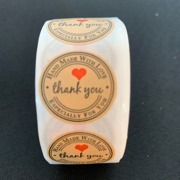 Thank You Sticker Labels 500 labels on roll. 1” Round NWT Kraft Color - Picture 1 of 5